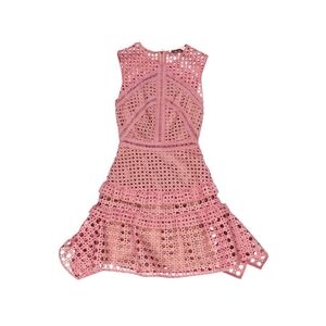 SELF-PORTRAIT Crosshatch Frill Mini Pink Lace Sleeveless Dress